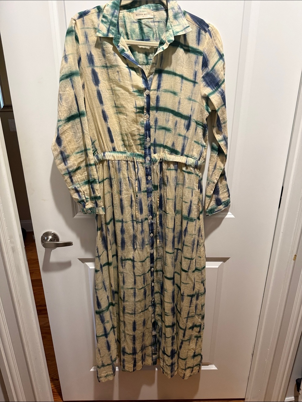 Maison Hotel Tie Dye Long Sleeve Side Cotton Casual Classic Maxi Dress